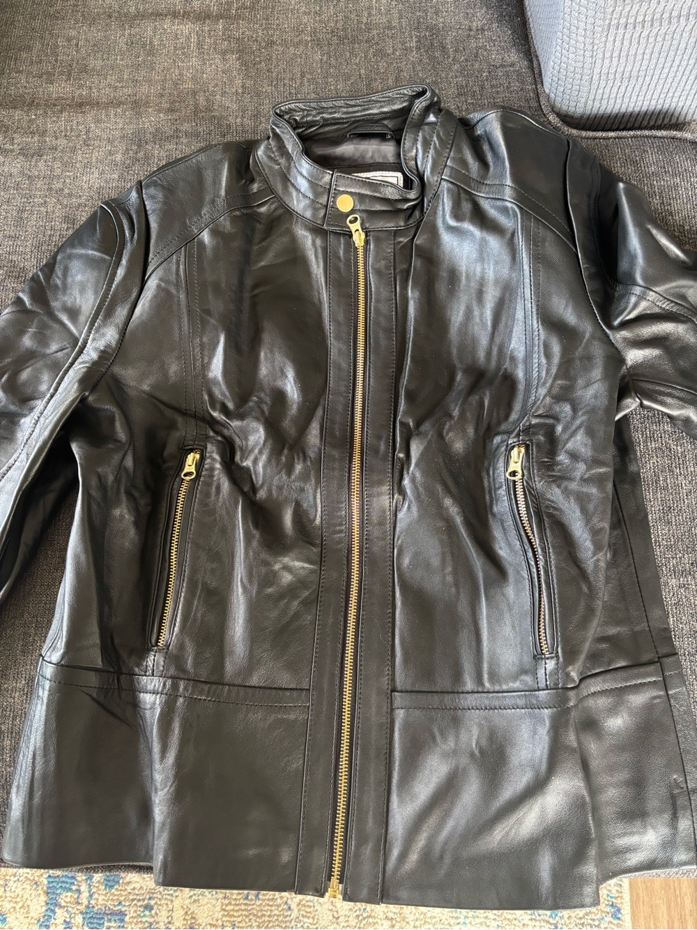 Black Leather Zip-Front Women's Moto Jacket NWT